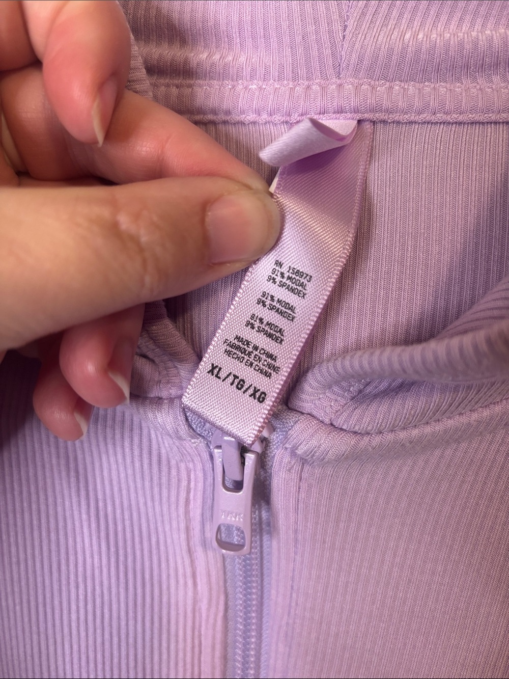 Skims cropped ribbed lilac colored full zip hoodie - Picture 3 of 5